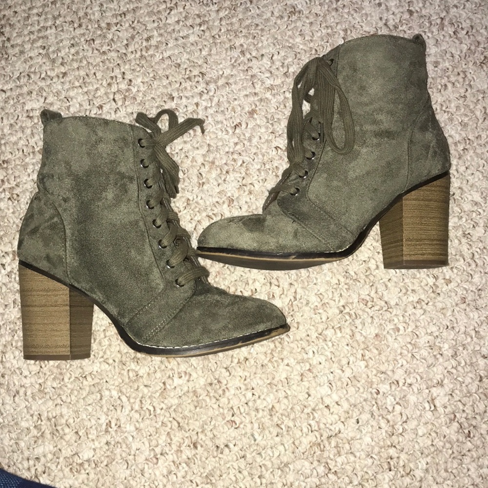 Green suede lace up boots